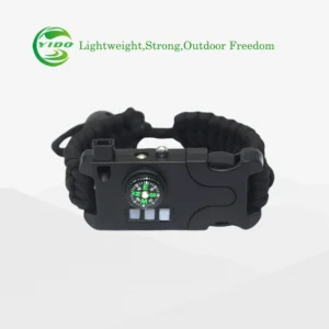 Multifunction survival bracelet with flashlight compass and paracord